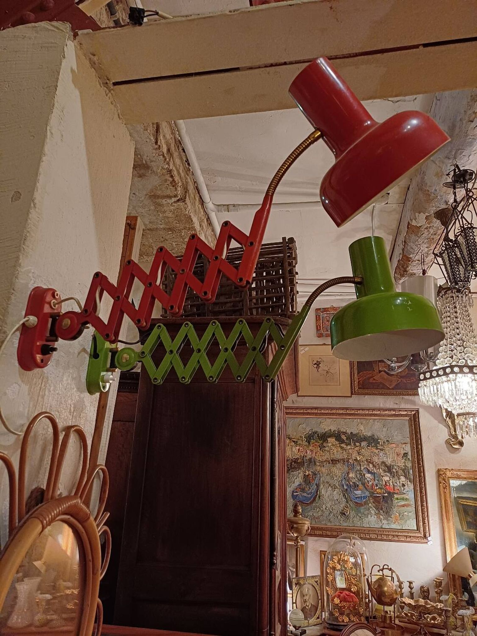 Pair of red and green Hala Zeist wall lights Dutch design 1960