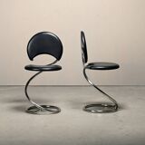 Poul Henningsen Snake Chairs, Model PH-501 in chrome and full black leather