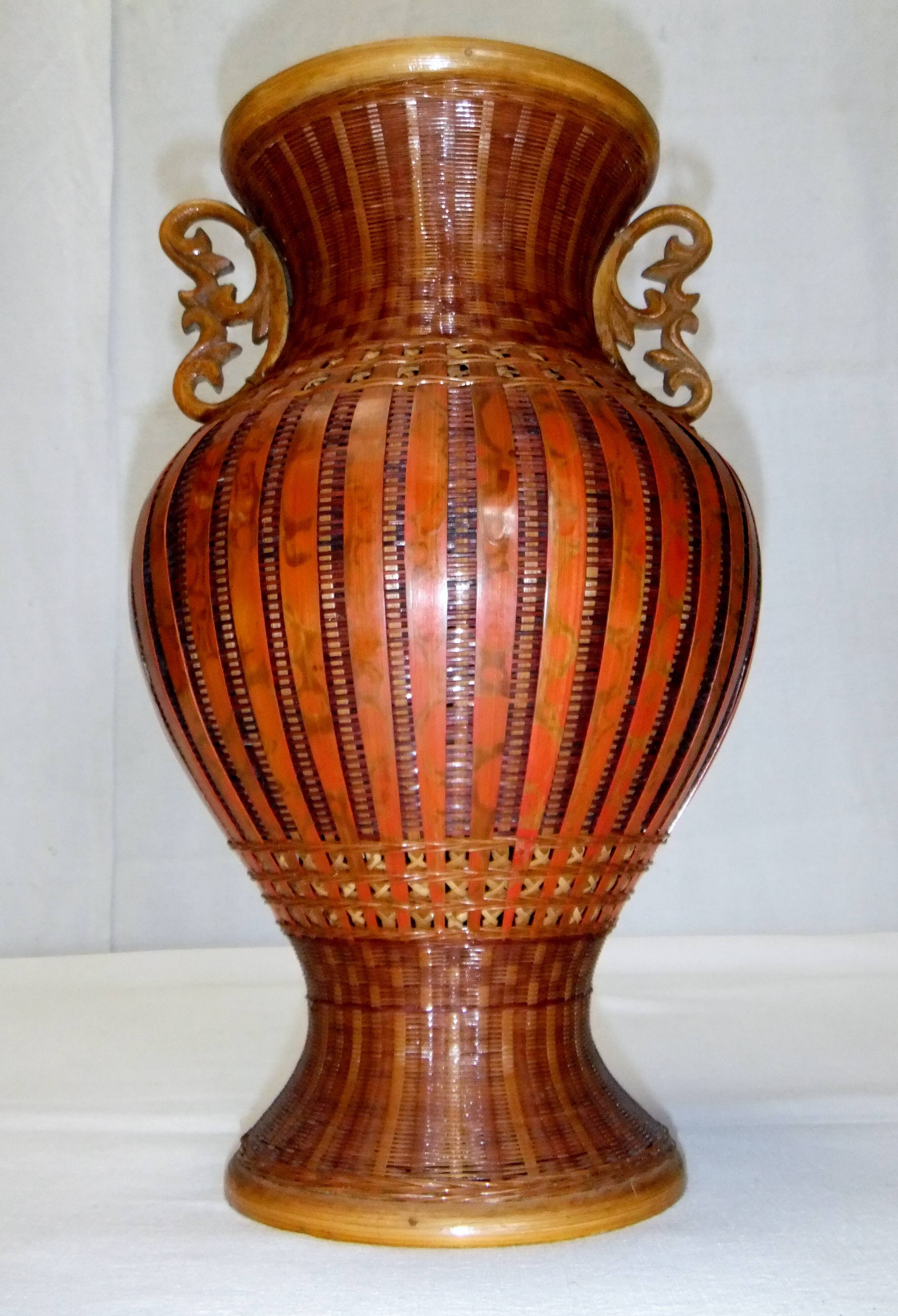 Antique Shanghai vase woven rattan bamboo ceramic People's Republic of China