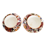 Tasses à café  en faïence de Gien, motif " pivoines ", tasse à thé