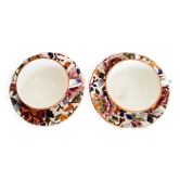Gien earthenware coffee cups, "peonies" motif, tea cup