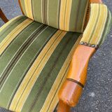 Voltaire Louis XV style living room set in green and yellow velvet with stripes