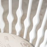 Matte white painted beech chair with upholstered seat in fabric 1970