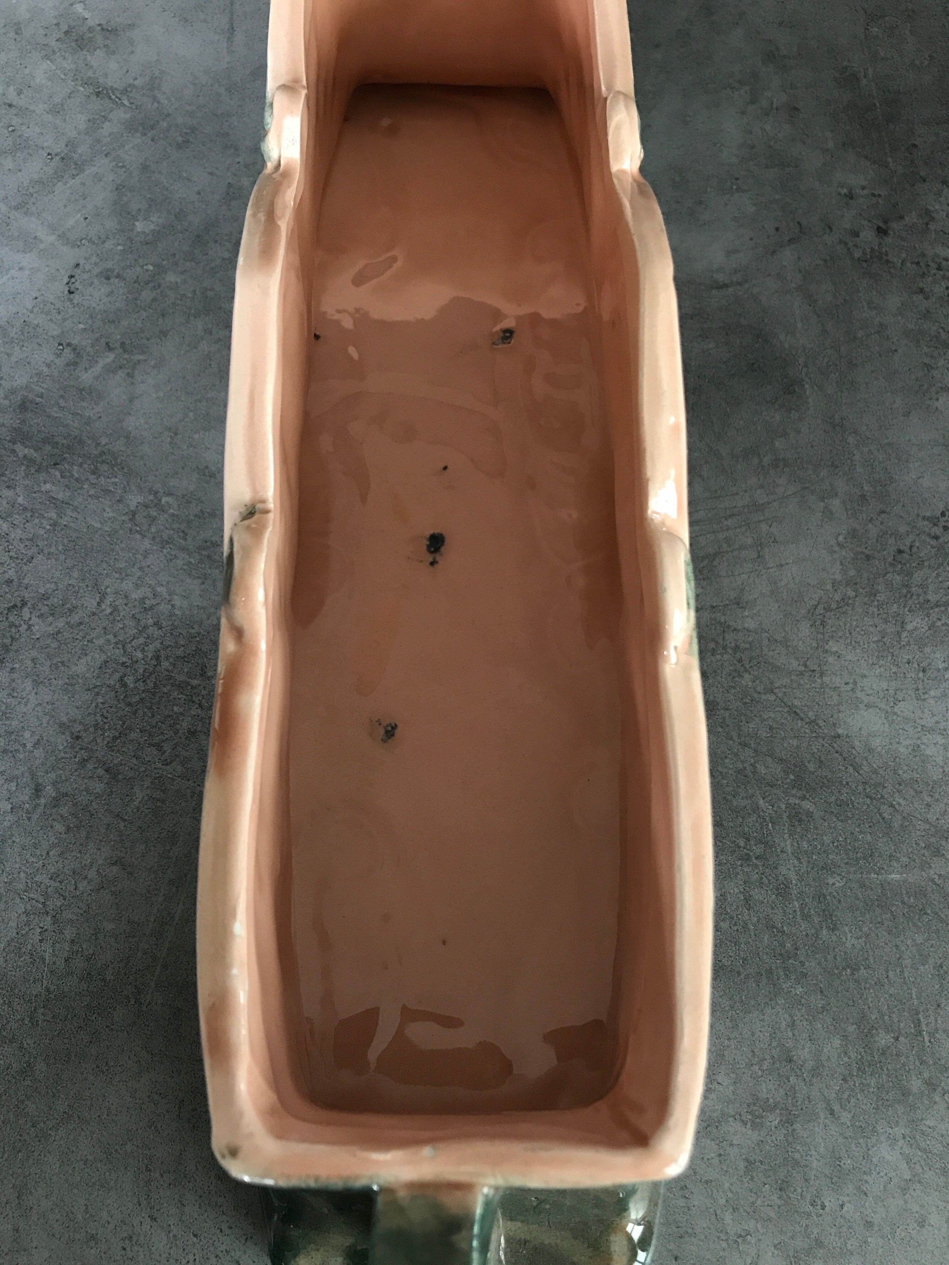 Jardinière with ceramic handles enameled vintage polychrome paint 39.5 cm