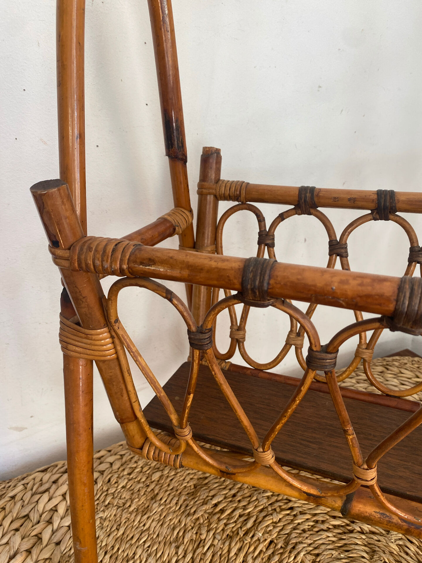 Bamboo and rattan magazine rack, 1960s