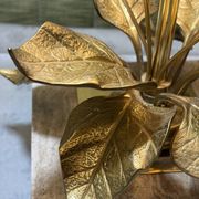 Bronze and travertine water lily lamp attributed to Maison Charles, circa 1970.