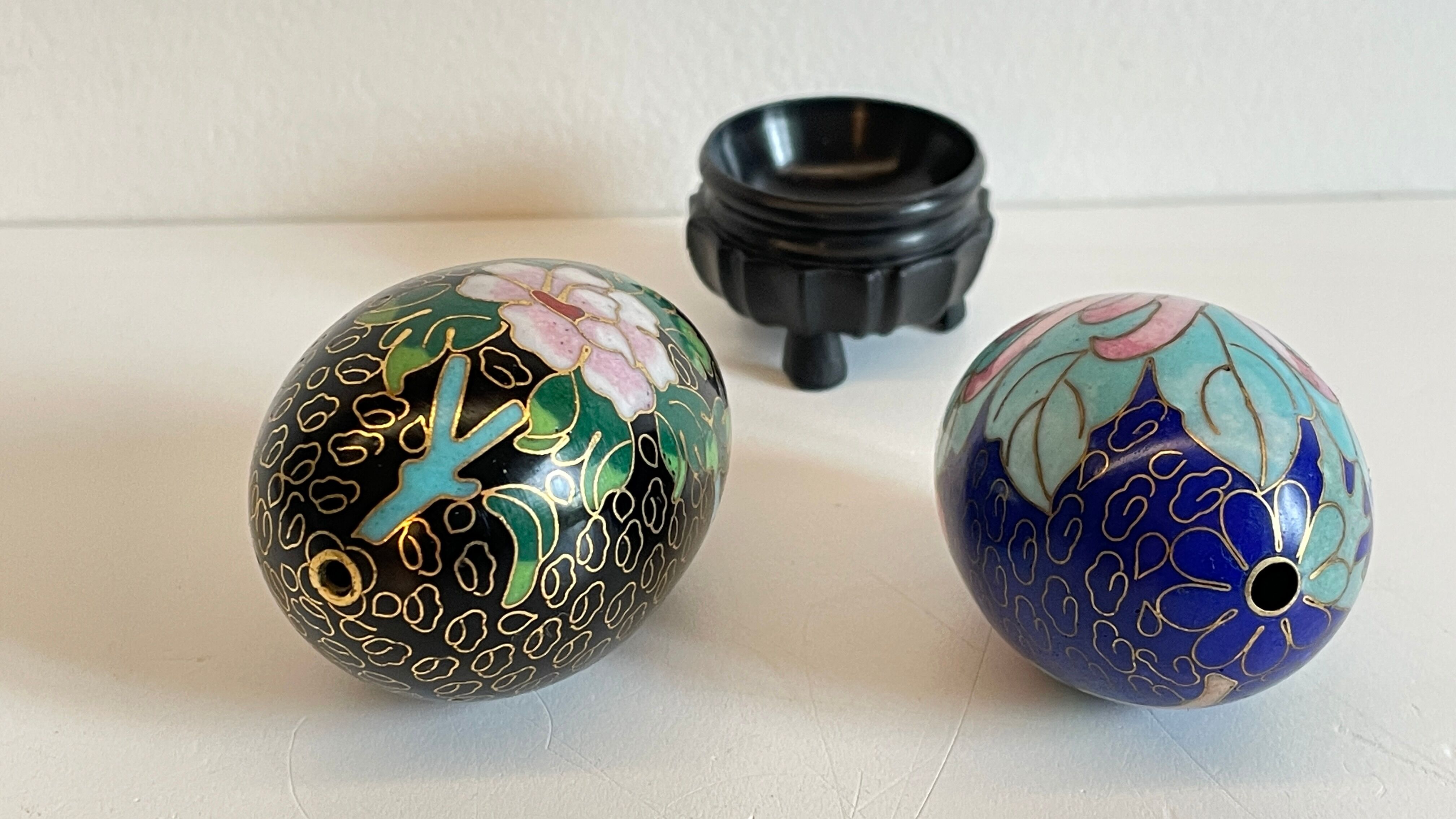 Vintage cloisonné enamelled eggs