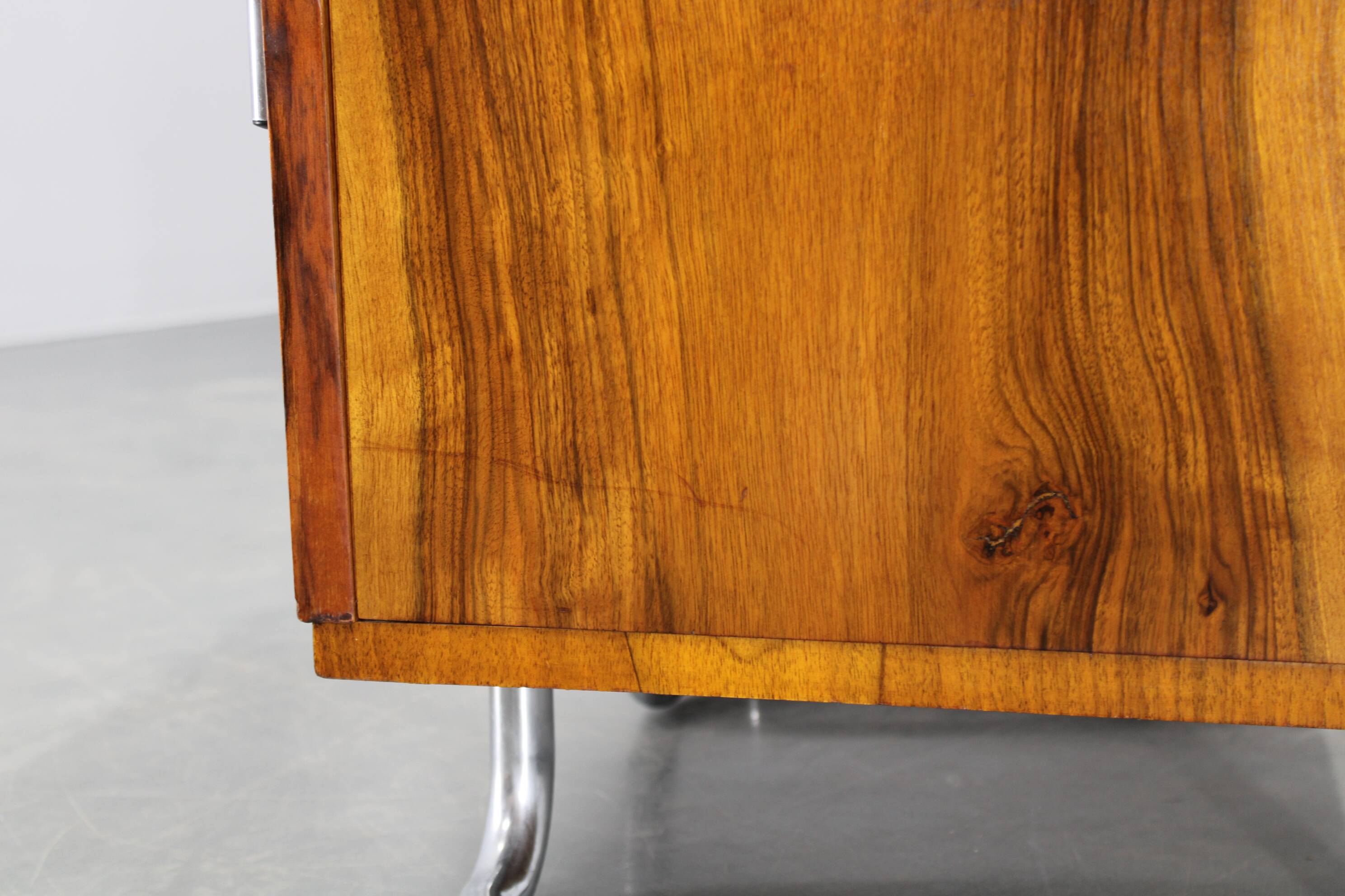 Restored Bauhaus chrome and walnut nightstand, Czechoslovakia 1940s