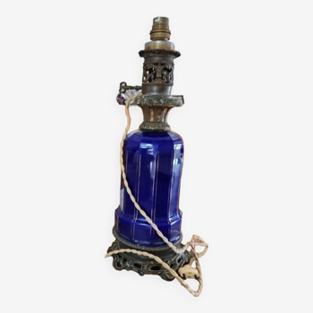 Oil Lamp in Sèvres Blue Porcelain