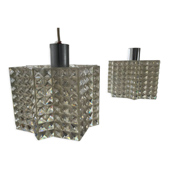 Pair of diamond-Erco pendant lamp by Aloys Gangkofner from the 70s