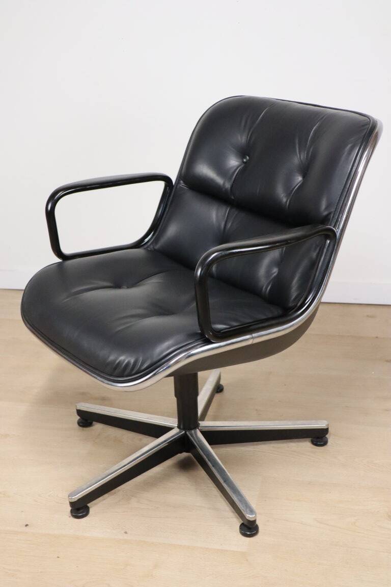 Charles Pollock leather office chair, Knoll edition, 1970