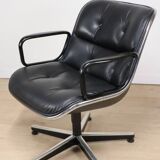 Fauteuil de bureau Charles Pollock édition Knoll en cuir, 1970