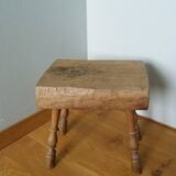 Stool, brutalist side table in solid oak.