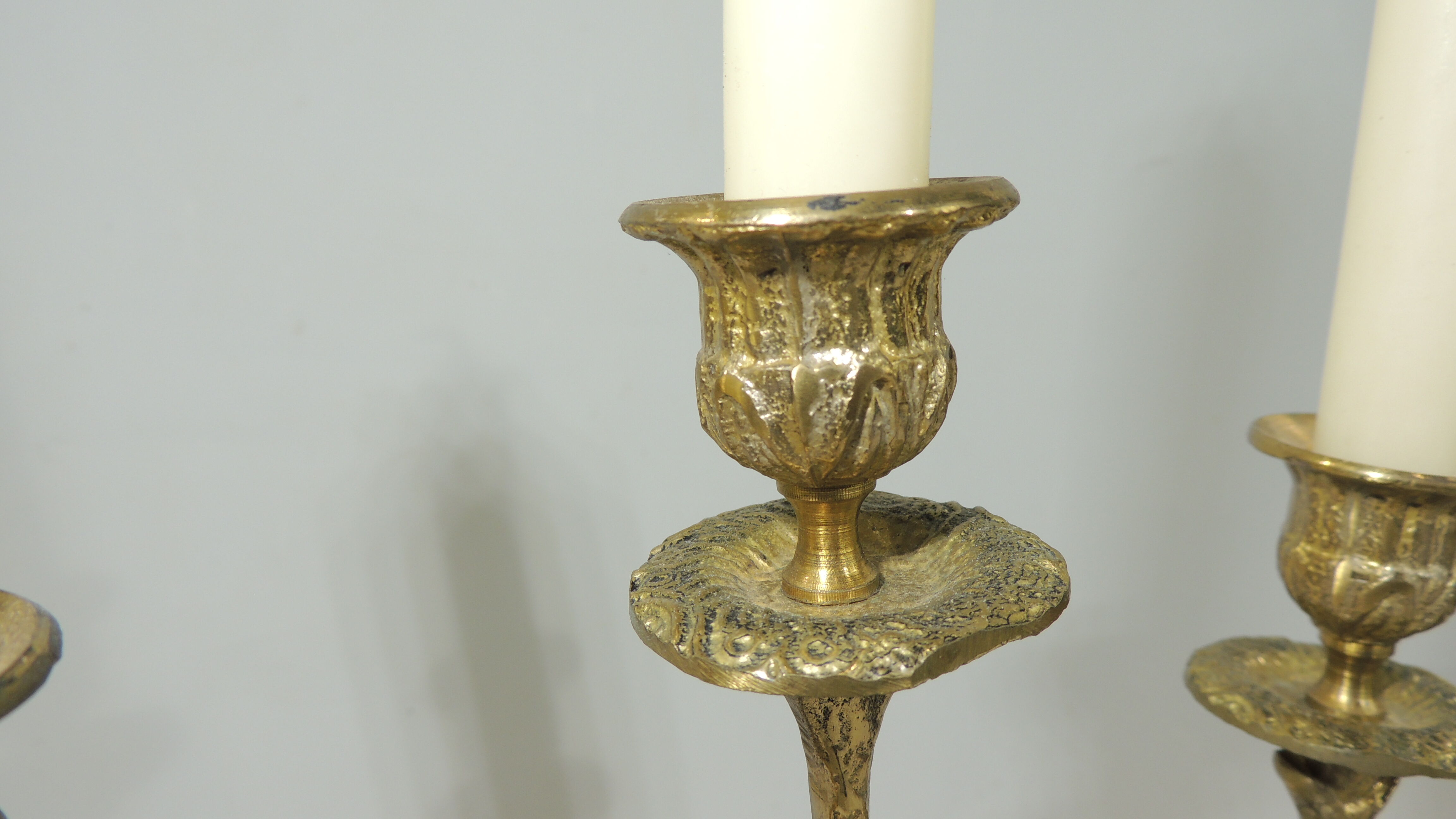 Pair of candle holders / golden brass / vintage / candelabra
