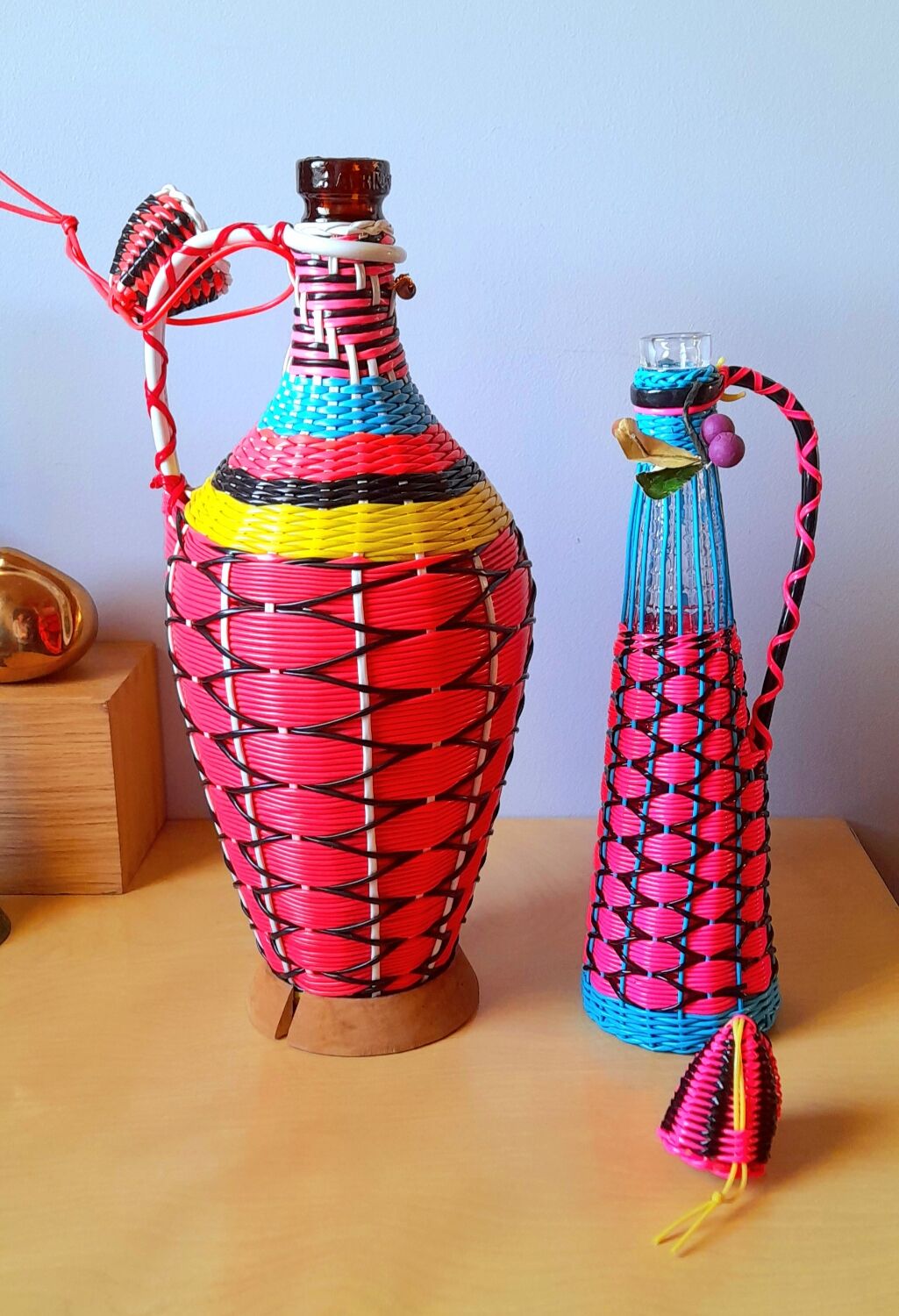 Scoubidous bottles from the 60s