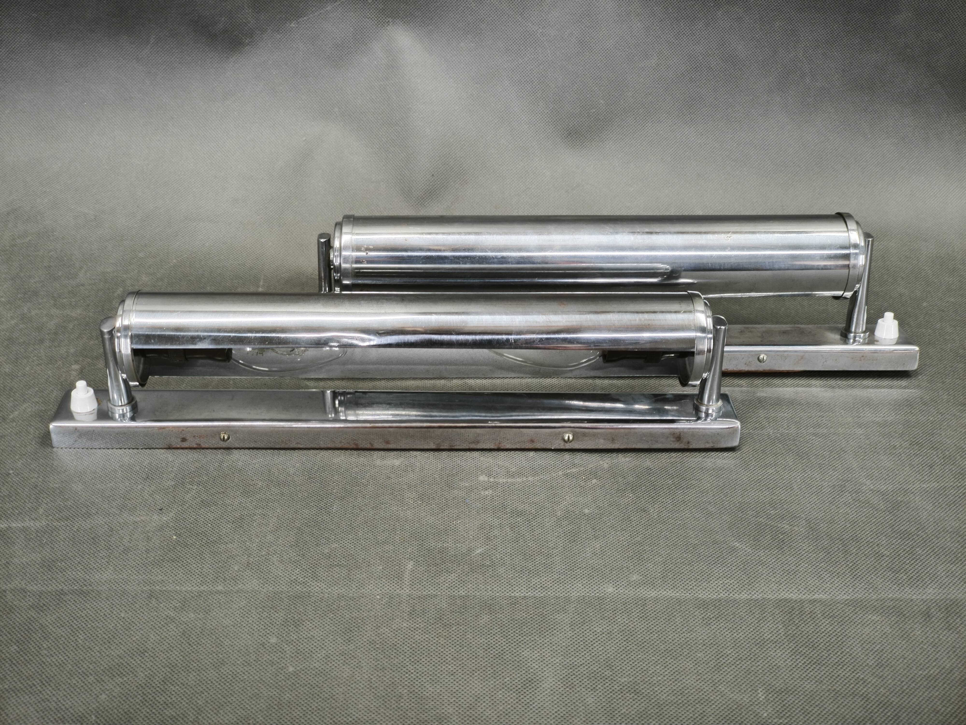 Pair of Bauhaus Chrome Wall Lights by Napako, Czechoslovakia, 1940s