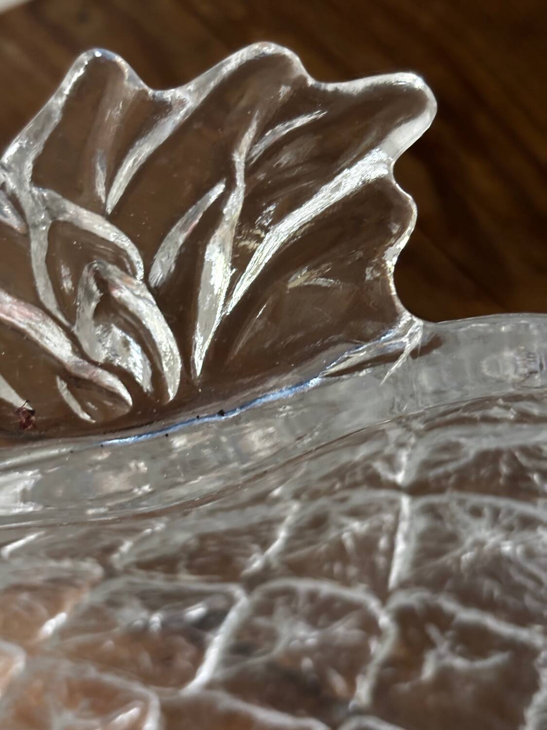 Vintage fruit service in moulded glass pineapple design.