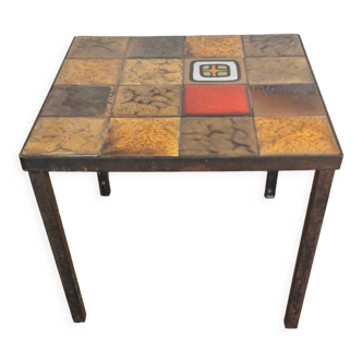 Vallauris ceramic coffee table, metal legs, vintage
