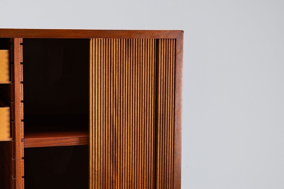 Danish high cabinet in teak with tambour doors Denmark 1960