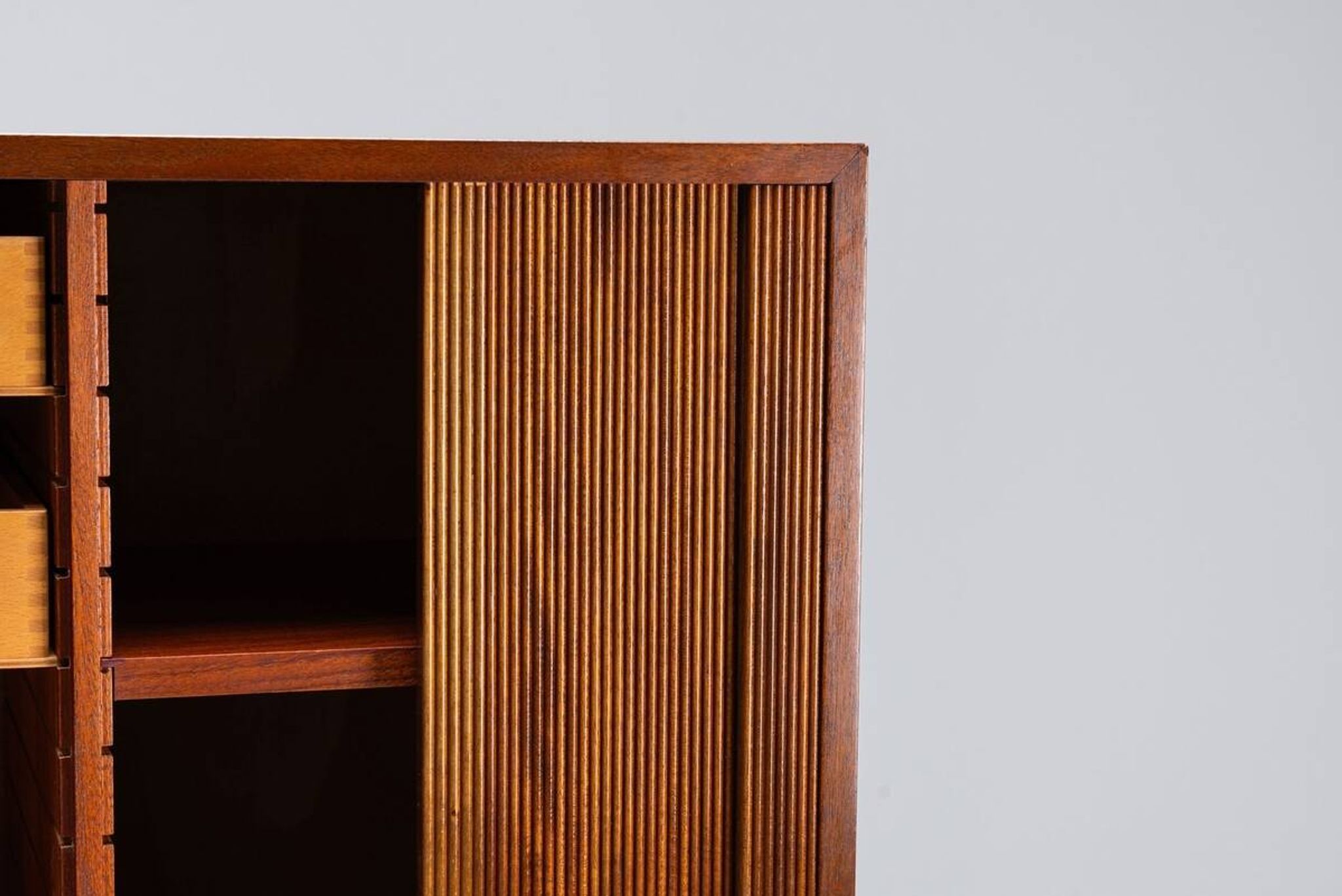 Danish high cabinet in teak with tambour doors Denmark 1960