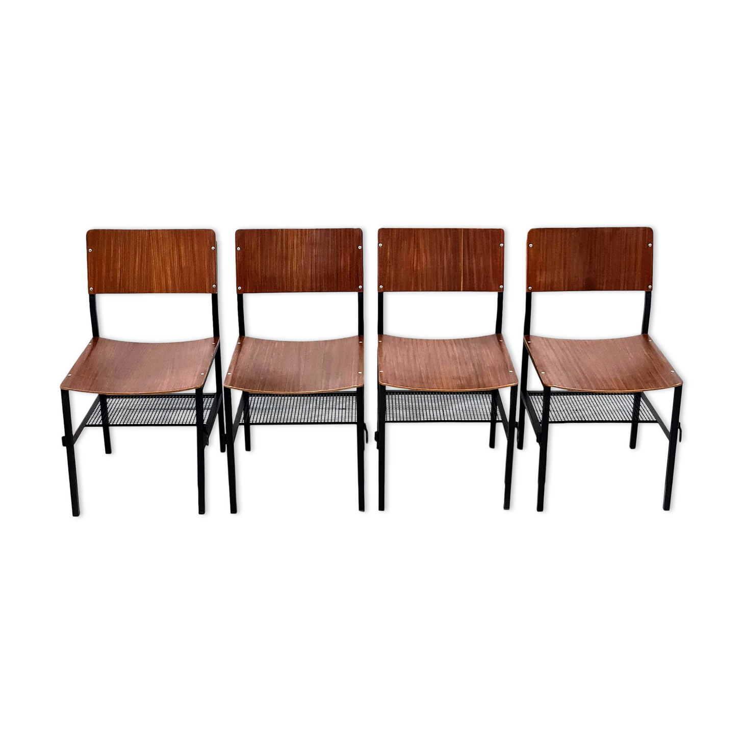 Ensemble de 4 chaises industrielles, Pays-Bas années 1970