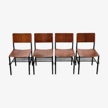 Ensemble de 4 chaises industrielles, Pays-Bas années 1970