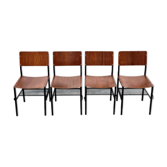 Ensemble de 4 chaises industrielles, Pays-Bas années 1970