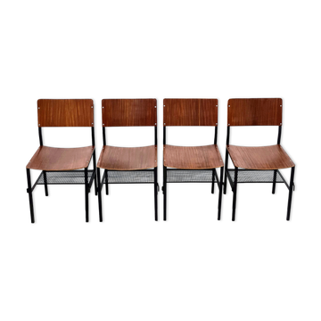 Ensemble de 4 chaises industrielles, Pays-Bas années 1970