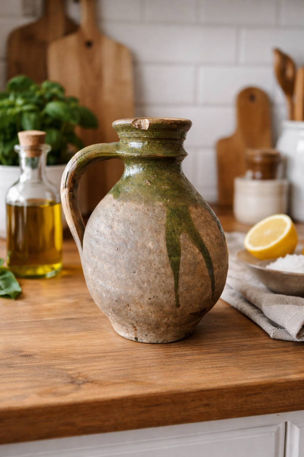 Cruche ancienne en grès émaillé – Europe, XVIIIe / début XIXe siècle