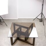 Italian Wooden & Smoked Glass Coffee Table, 60s