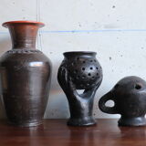Set of 3 vintage brown and black pottery