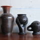 Set of 3 vintage brown and black pottery