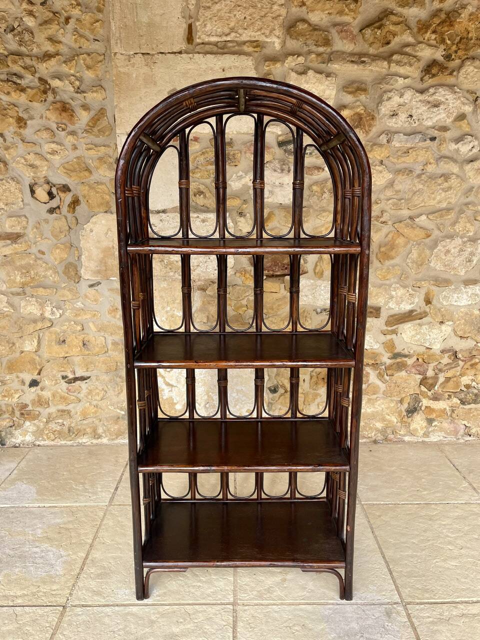 Vintage bamboo and rattan bookshelf, 4 shelves, Circa 1960/1970