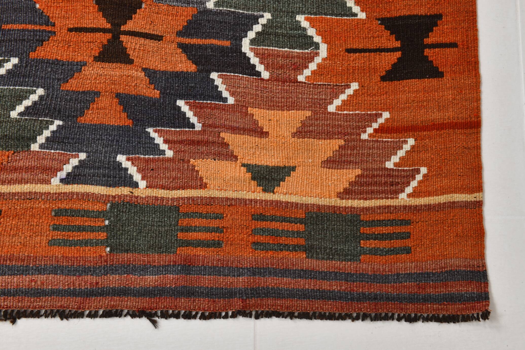 5x11 Multicolor Geometric Style Kilim Rug, Hanmade Wool Area Rug, 162x342Cm