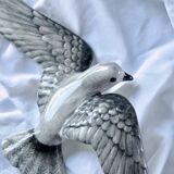 Handmade ceramic turtledove bird wall statuette