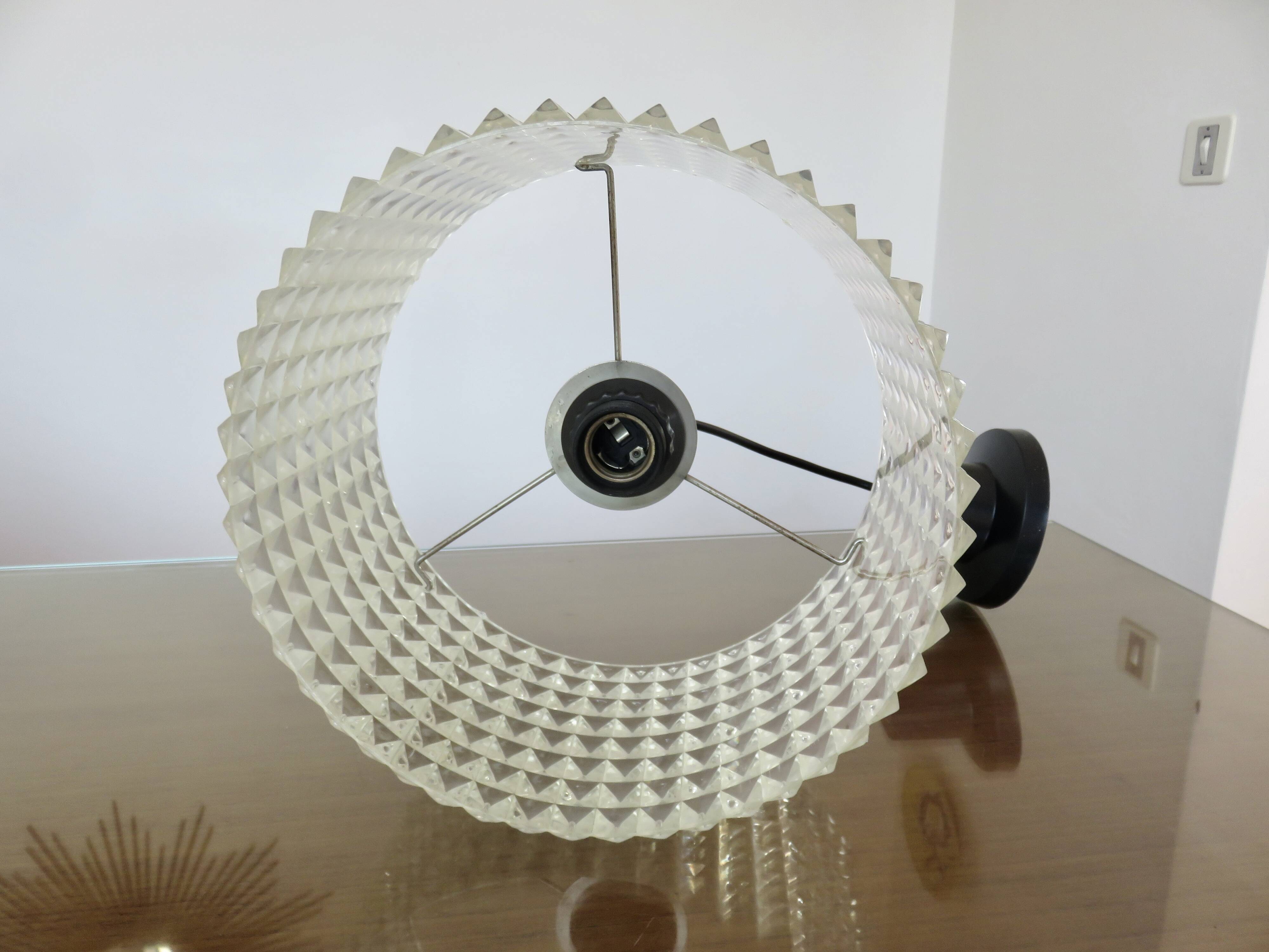 Clear plastic pendant light, diamond point shape, 70s