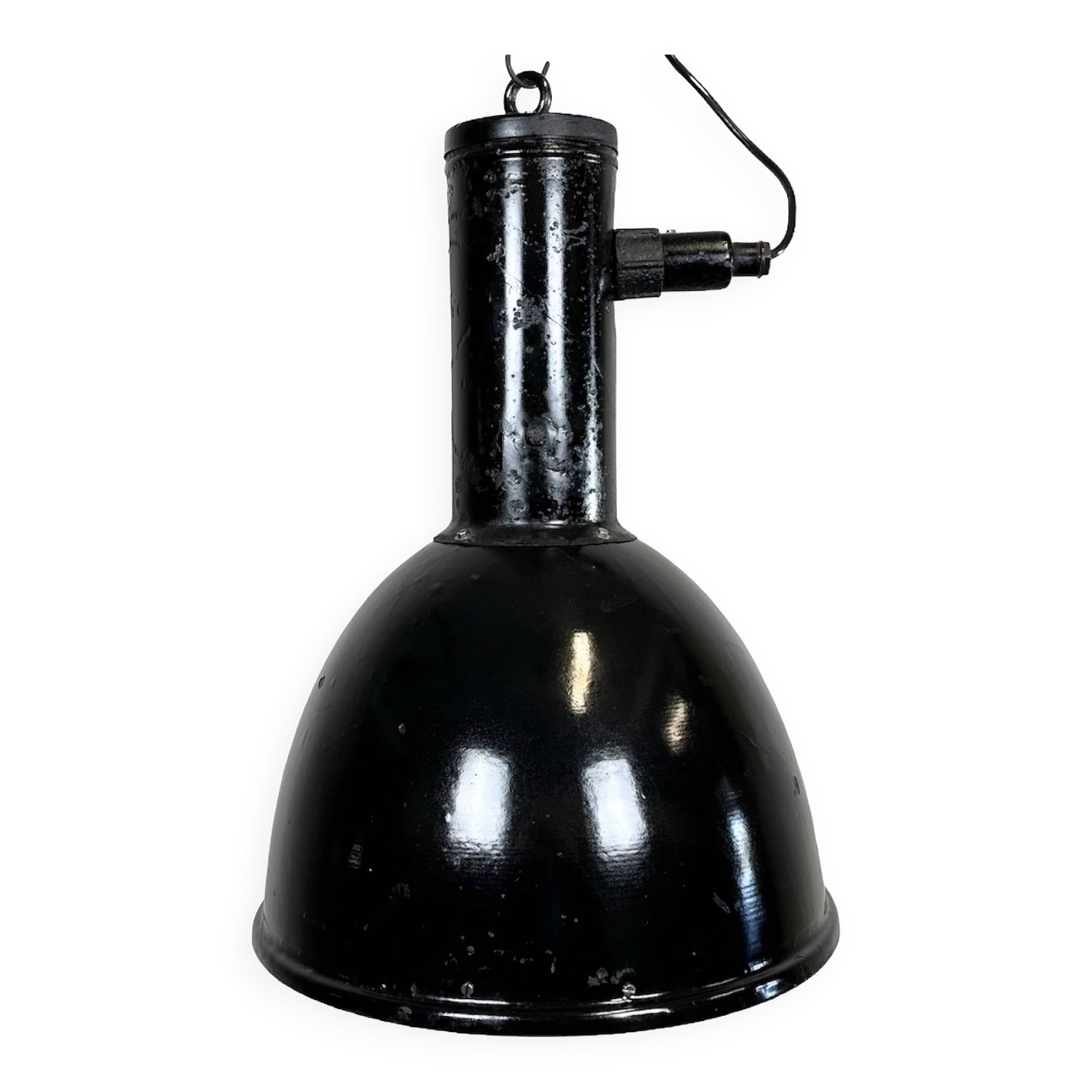 Suspension industrielle en émail noir, 1950s