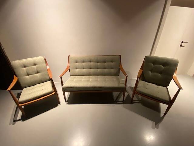 Two-seater sofa and pair of Peter HVIDT armchairs