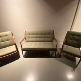 Two-seater sofa and pair of Peter HVIDT armchairs