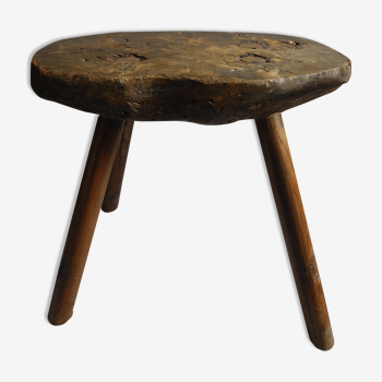 Ancien tabouret ferme traite déco rustique old wooden stool