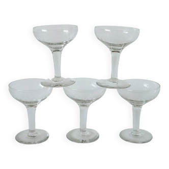 set of 5 engraved crystal champagne glasses 1950