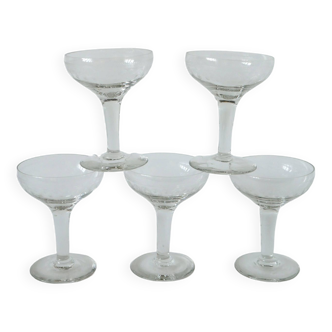 lot de 5 coupes à champagne en cristal gravé 1950