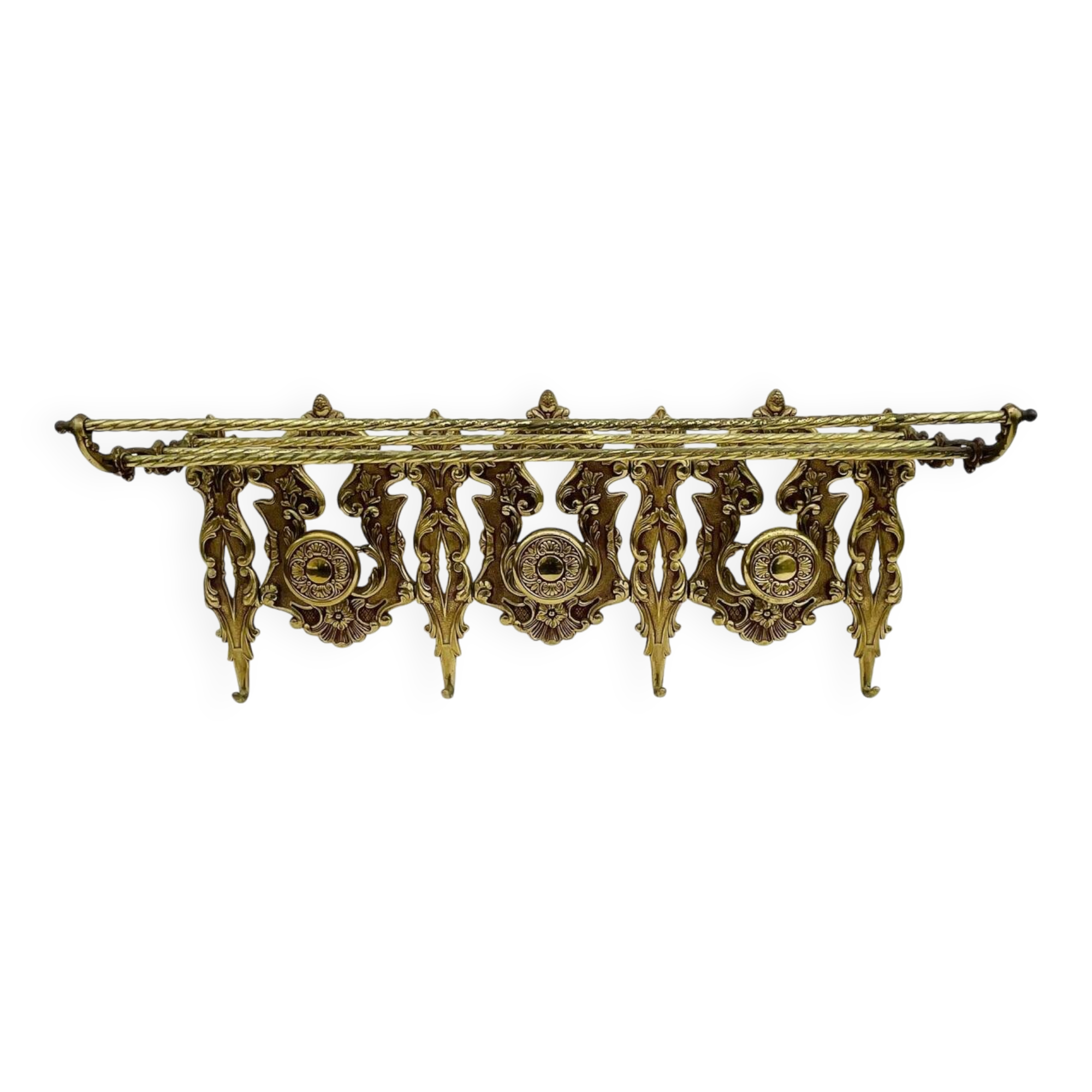 Bronze Coat Rack and Wall Shelf, Vintage, Louis XV Style