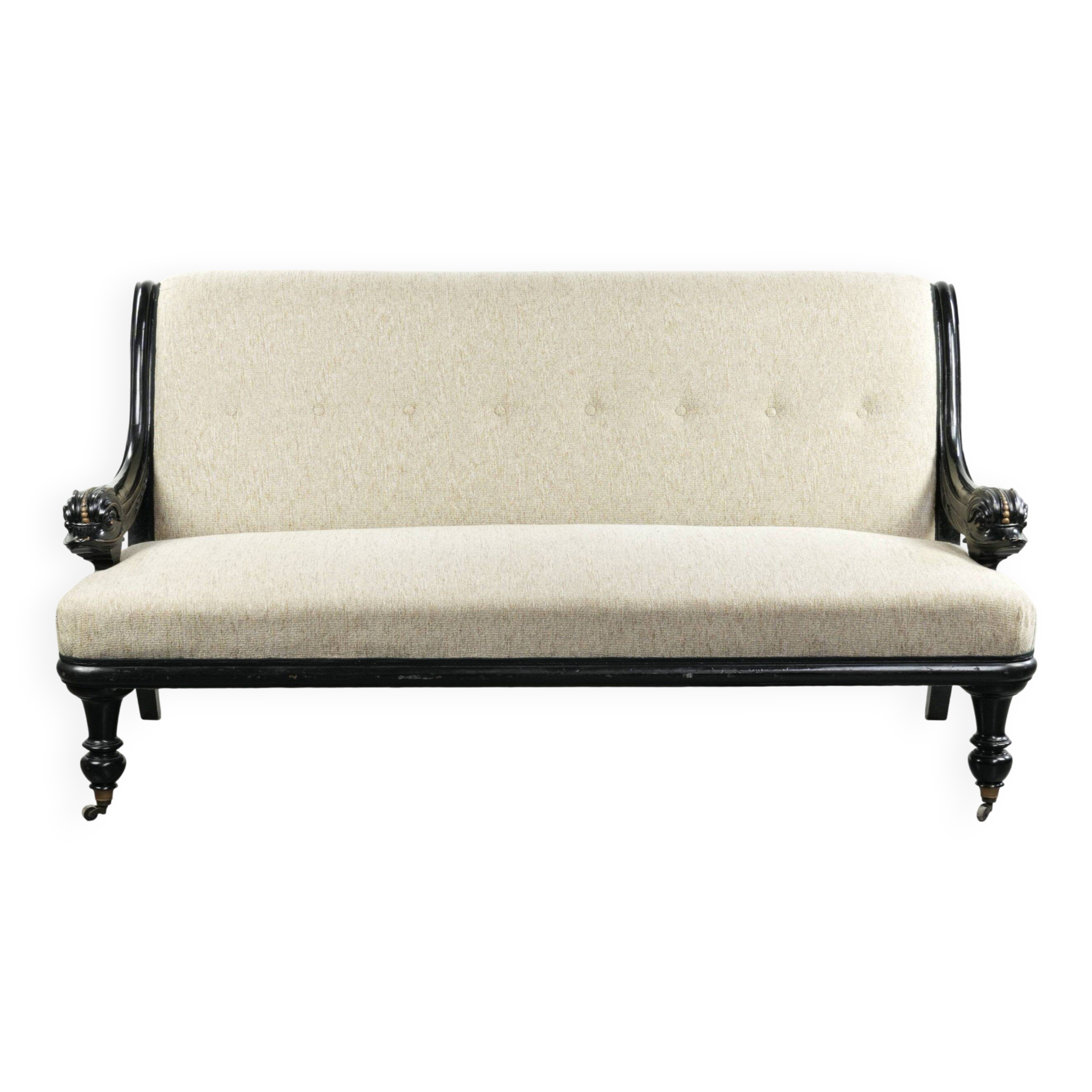 French sofa from the 19th century in Empire style with detailed armrests