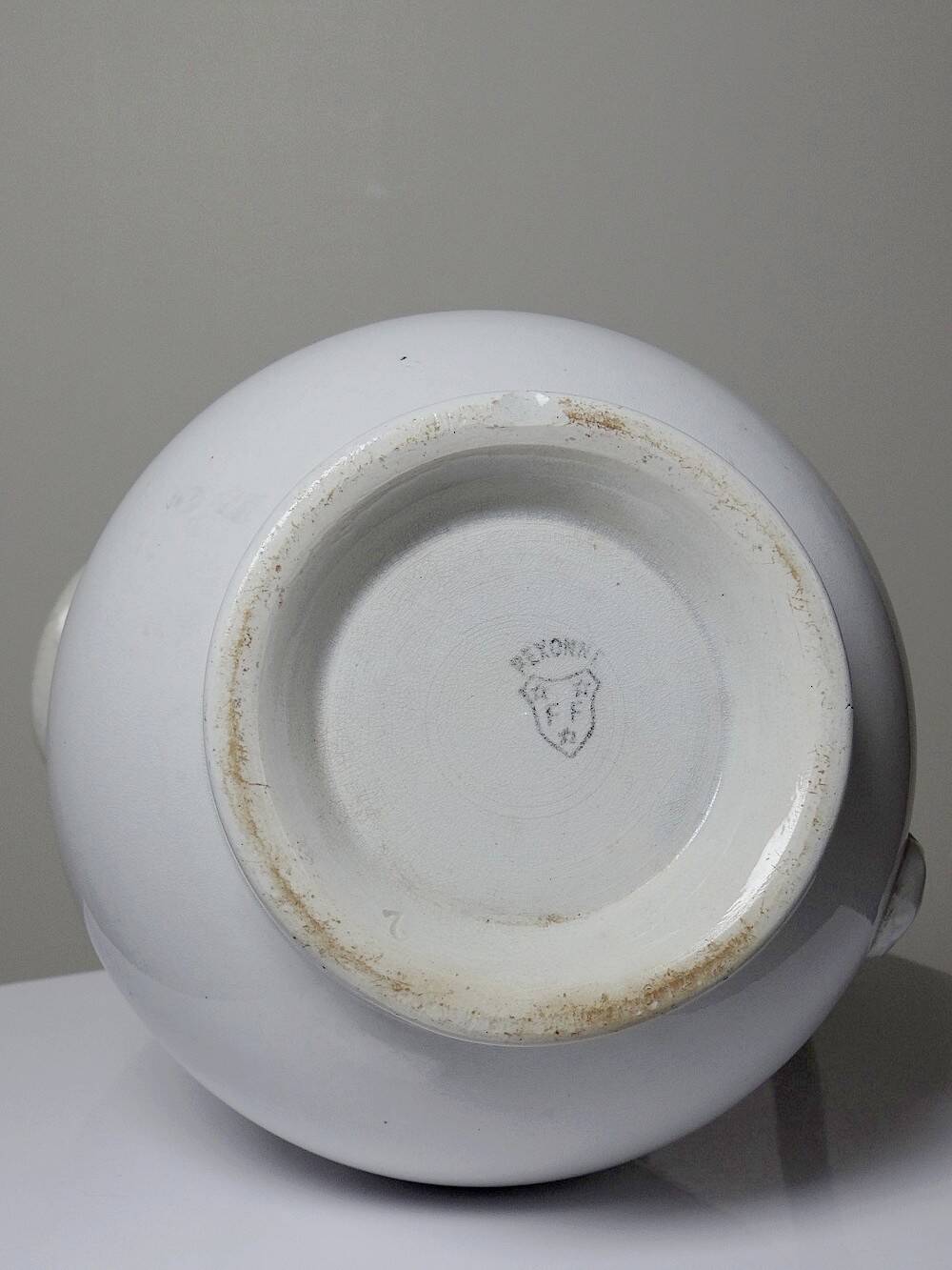 Antique white earthenware toilet jug from Pexonne, France
