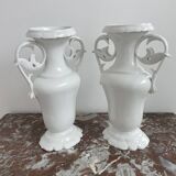 Pair of large 19th century church vases in painted white Paris porcelain