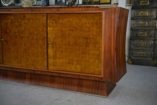 Art Deco rosewood sideboard with gilt door, attributed to Maison Dominique, 1940s