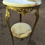 Marble and brass pedestal table