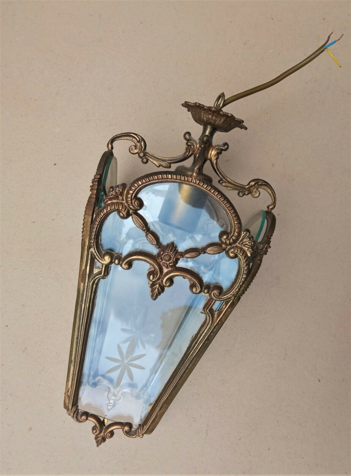 Bronze lantern of Louis XVI style working order - engraved glasses
