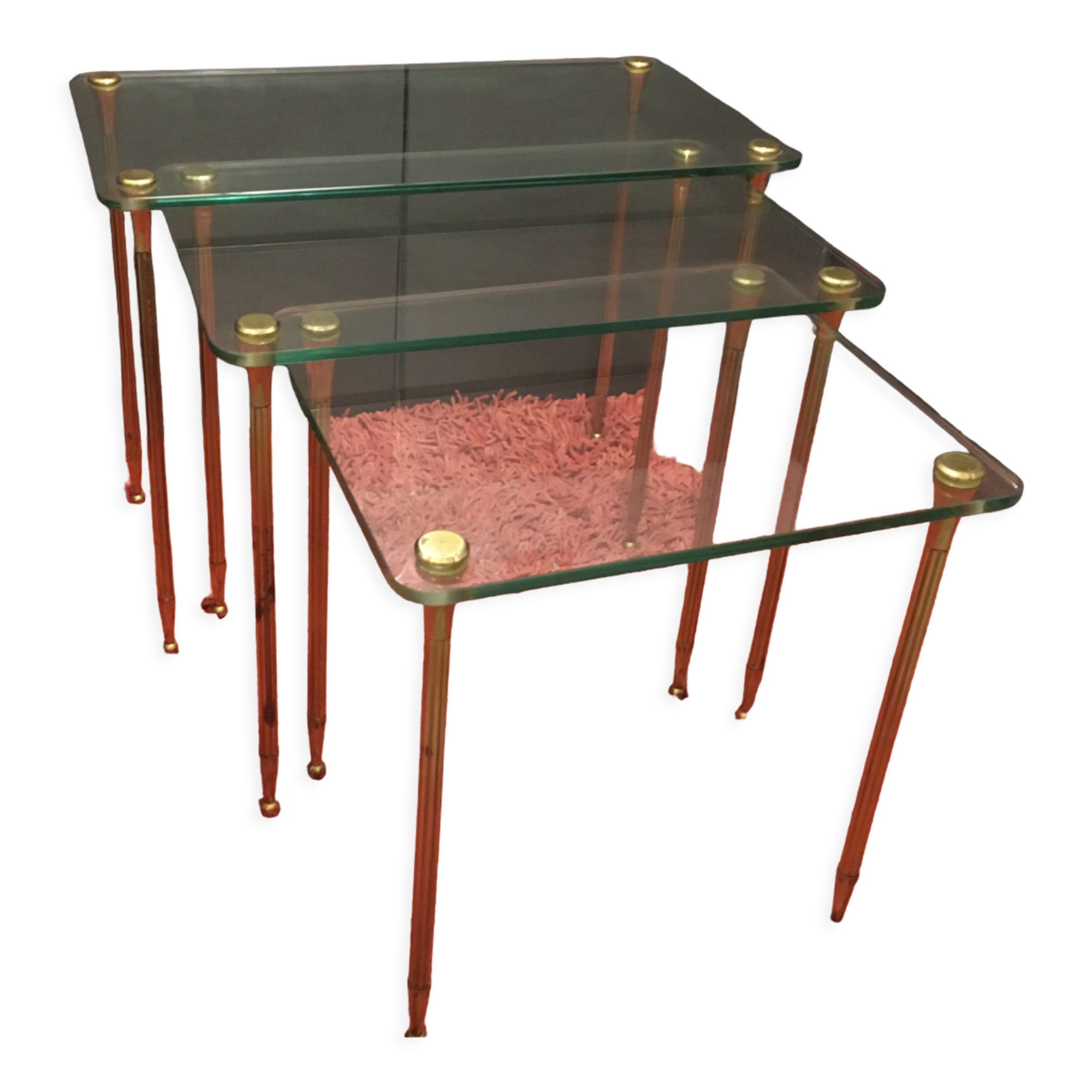 Brass and glass trundle tables